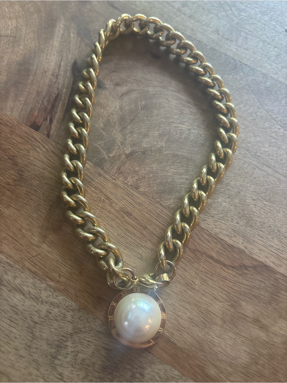 Source Unknown Gold Pearl Pendant Chain Necklace